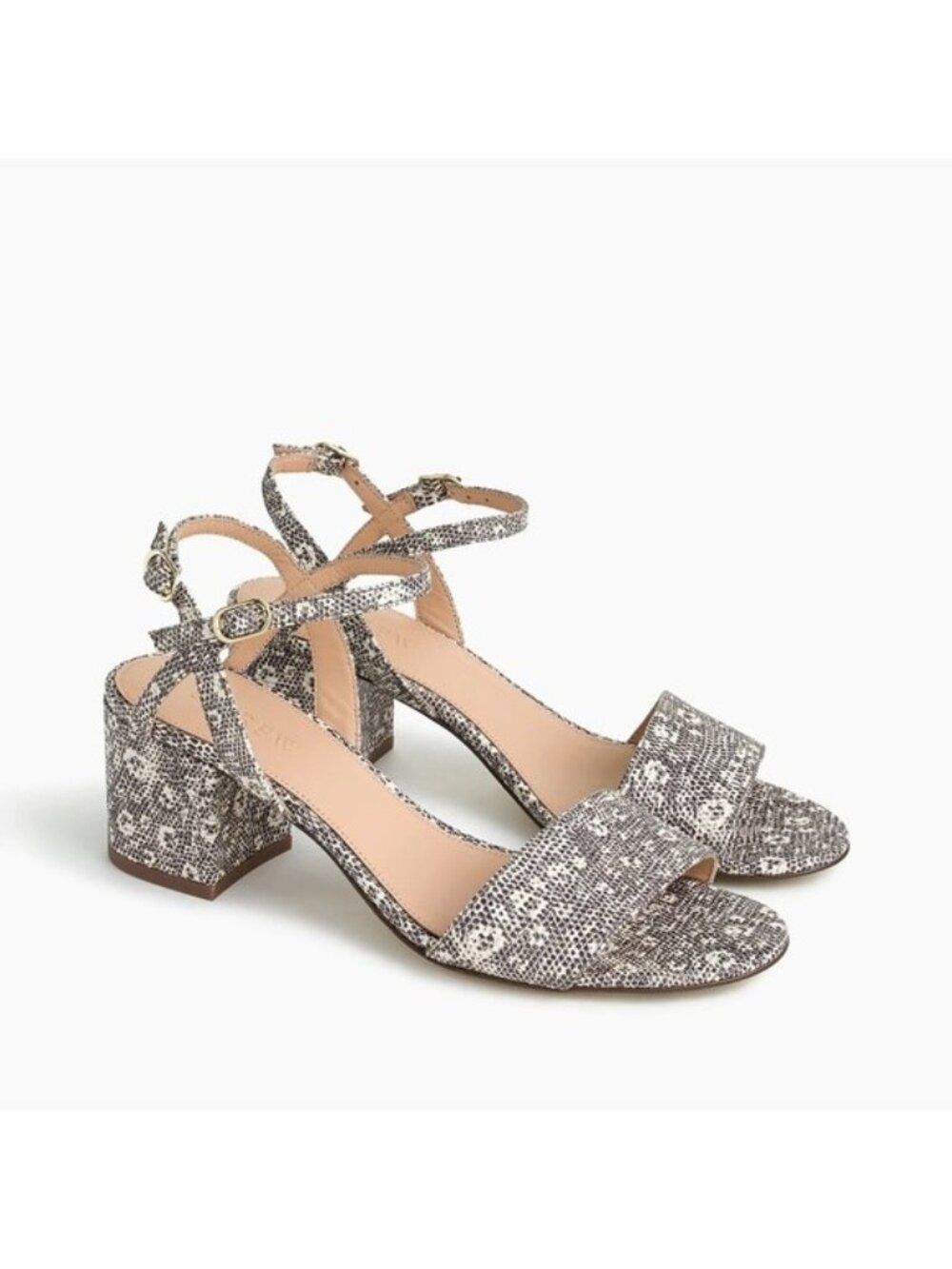 New J Crew 9 ankle trap block heel Sandals in lizard leather brown ivory H7328
